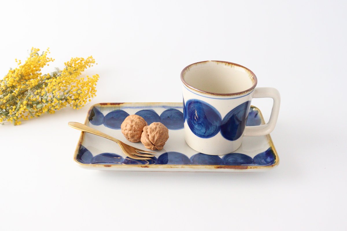 Mug round row pottery blue indigo Hasami ware