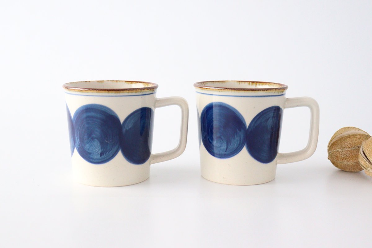 Mug round row pottery blue indigo Hasami ware