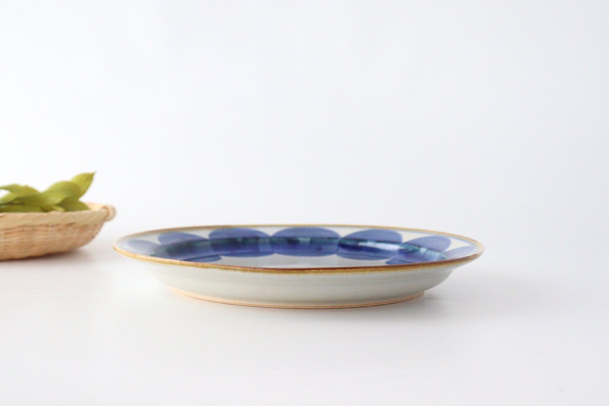 2.4 plate round row pottery blue indigo Hasami ware