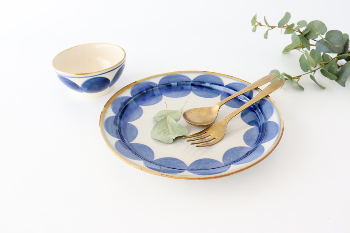 2.4 plate round row pottery blue indigo Hasami ware