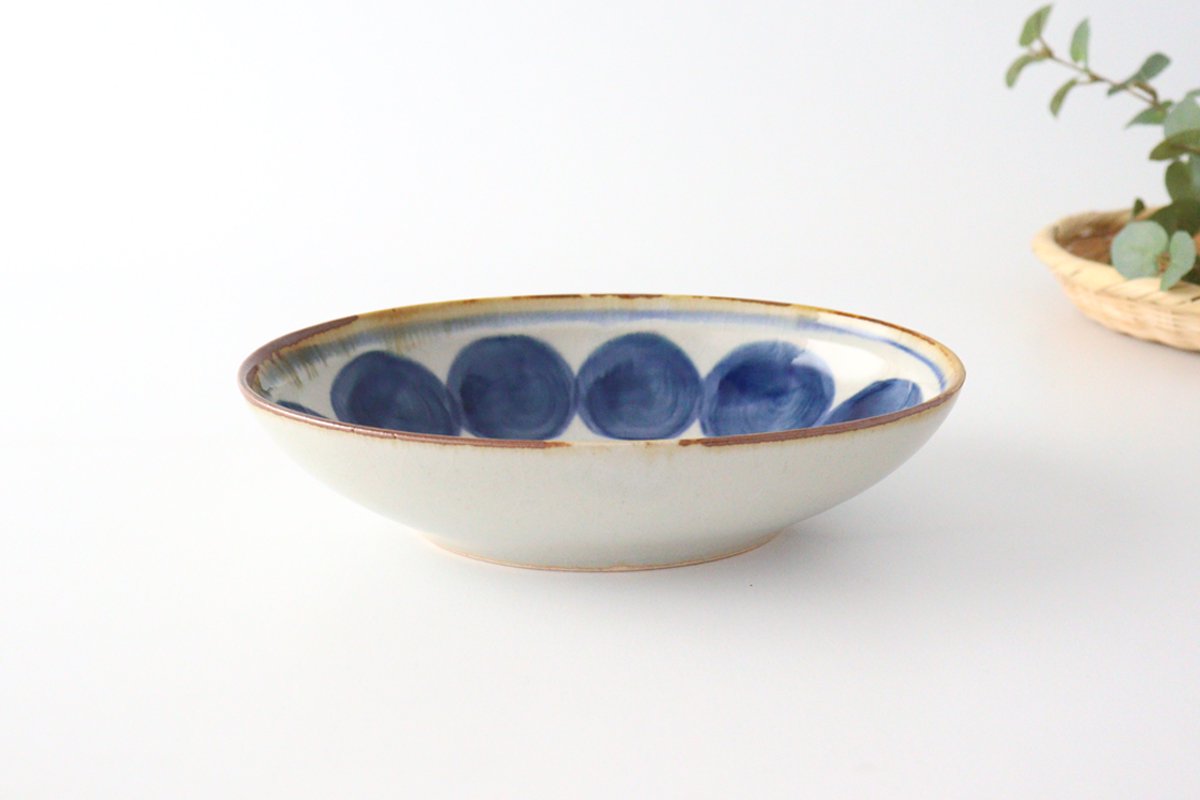 Oval bowl round row pottery blue indigo Hasami ware