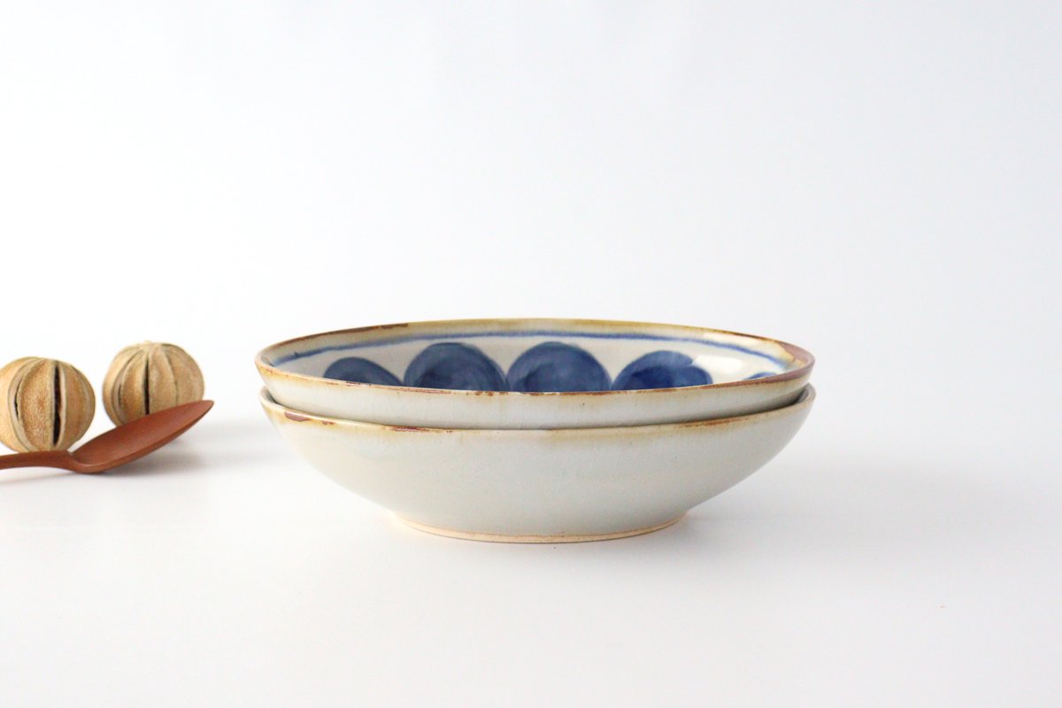 Oval bowl round row pottery blue indigo Hasami ware