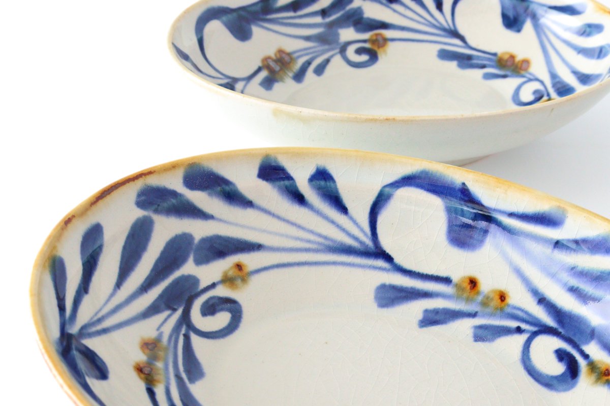 Oval Bowl Blue Arabesque | Serving Bowl Hasami Ware