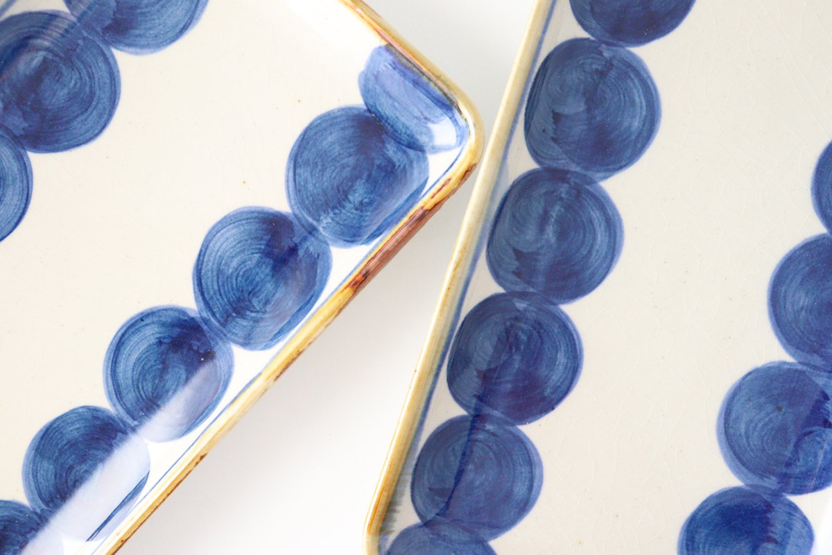 Rectangle Plate Round-row Indigo | Sushi Plate Hasami Ware