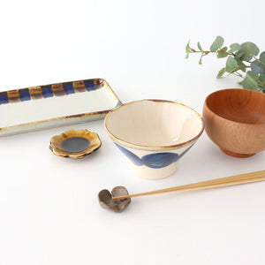 Long square plate, two-color striped pottery, blue indigo, Hasami ware