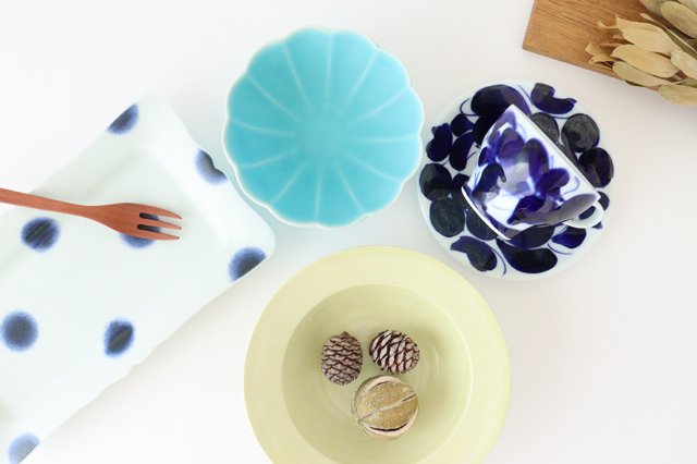 Lotus-shaped small bowl, Turkish blue, porcelain, Hasami ware