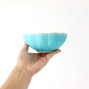 Lotus-shaped small bowl, Turkish blue, porcelain, Hasami ware