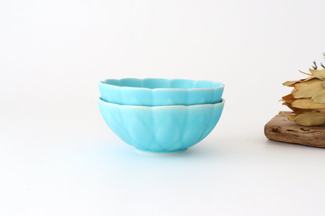 Lotus-shaped small bowl, Turkish blue, porcelain, Hasami ware