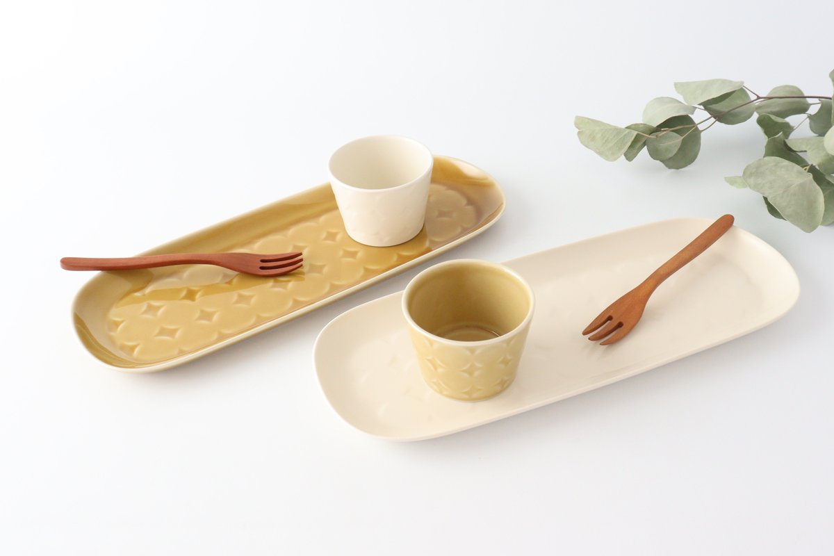 Long plate vanilla porcelain rondo Hasami ware