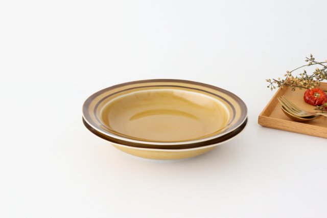 [Mizuki x Uchiru collaboration] 21cm rim deep dish line porcelain Hasami ware