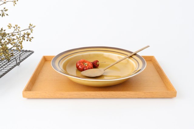 [Mizuki x Uchiru collaboration] 21cm rim deep dish line porcelain Hasami ware