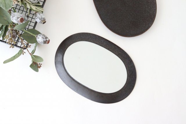 21.5cm Oval Black Matte Porcelain Arco Mino Ware