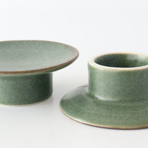 High platform 7.5cm/5.9in plate green porcelain kei Mino ware