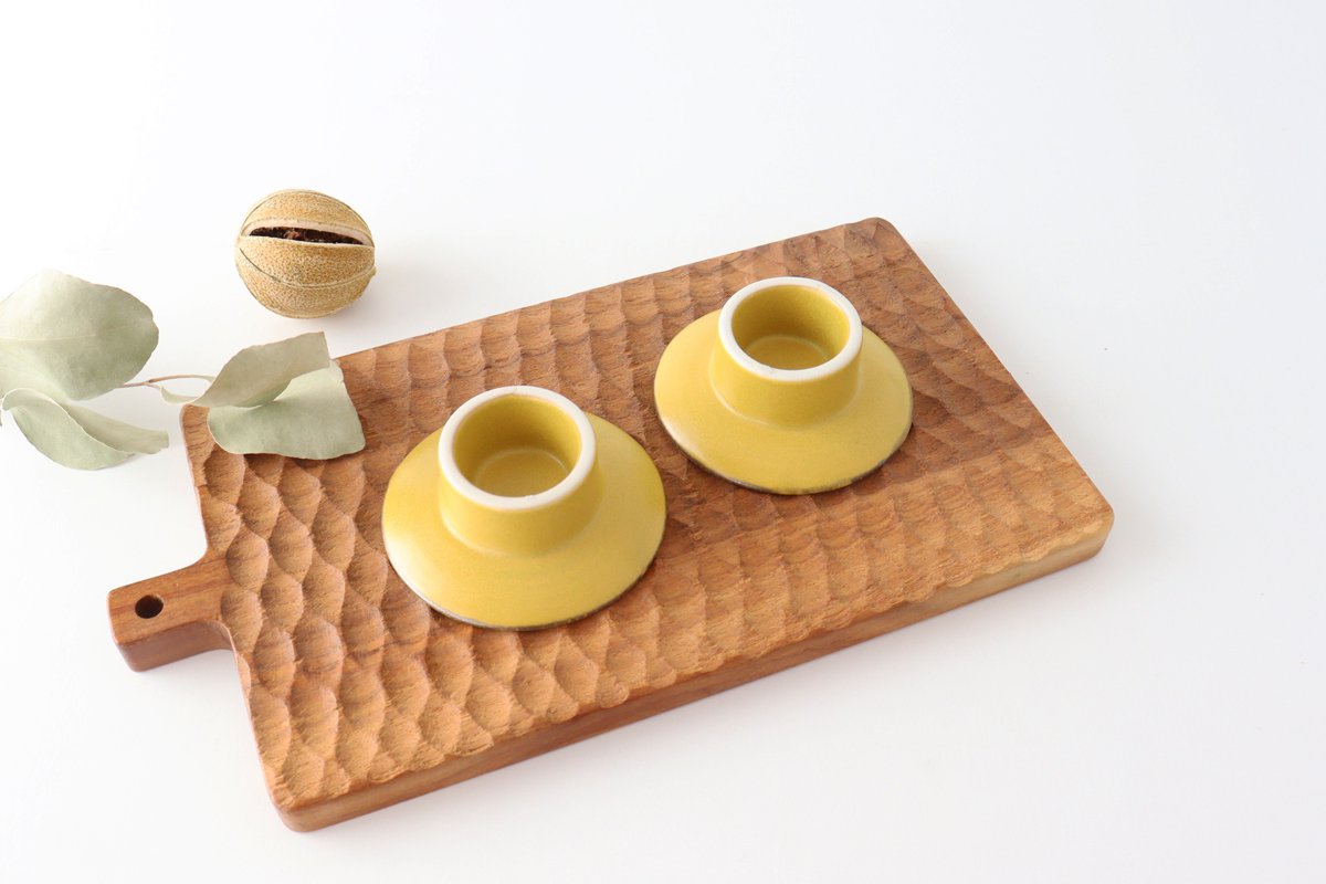 High platform 7.5cm/5.9in plate mustard porcelain kei Mino ware