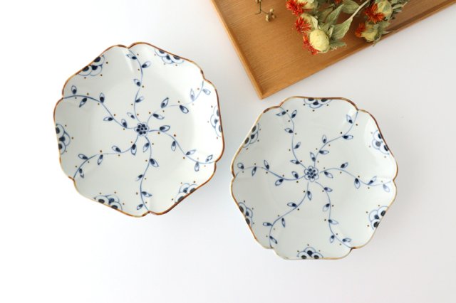 [Uchiru special order] Japanese plate, vine flower arabesque, blue porcelain, dyed, Arita ware