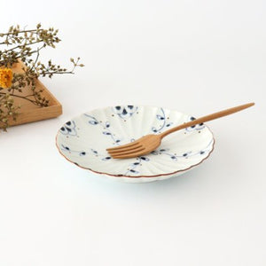 Flower plate, vine arabesque, blue porcelain, dyed, Arita ware