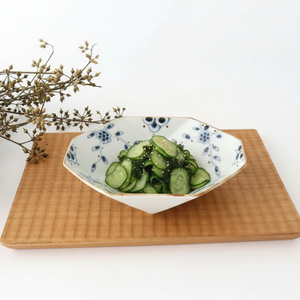Diamond-shaped Small Bowl Vine Blue Arabesque | Kobachi Arita Ware