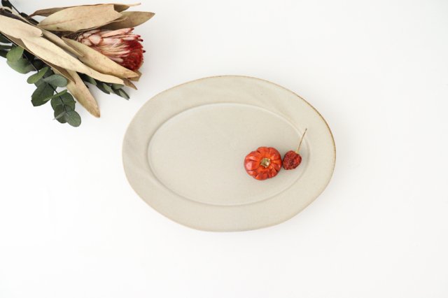 Oval plate 23cm ivory porcelain fruit Mino ware