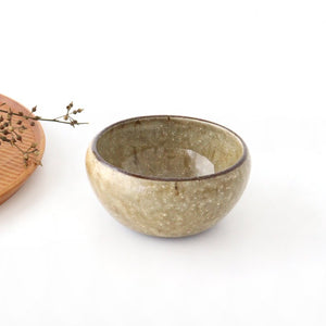 Small round bowl, orange glaze, pottery, Mino ware