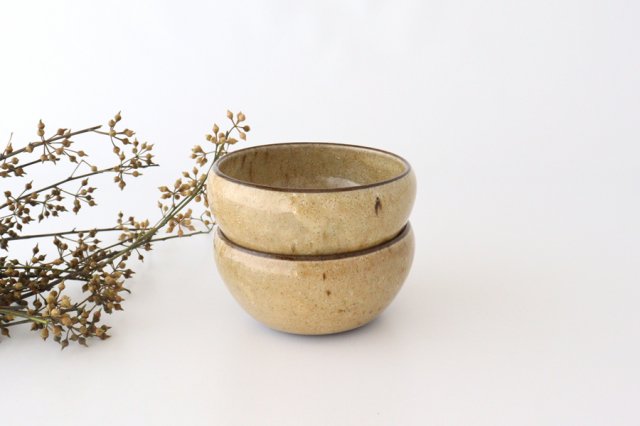 Small round bowl, orange glaze, pottery, Mino ware