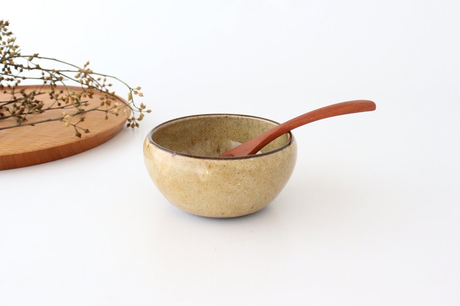 Small round bowl, orange glaze, pottery, Mino ware