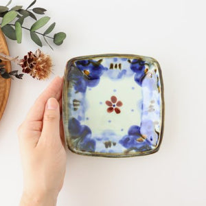 Square plate, Seika Fuchi, porcelain, Hasami ware
