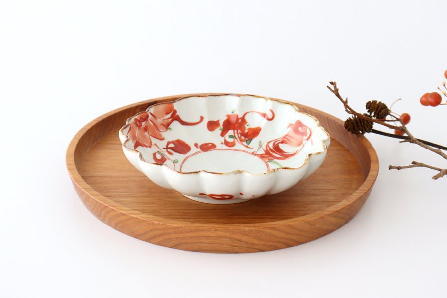 Flower-shaped Small Bowl Red-painting | Kobachi Hasami Ware