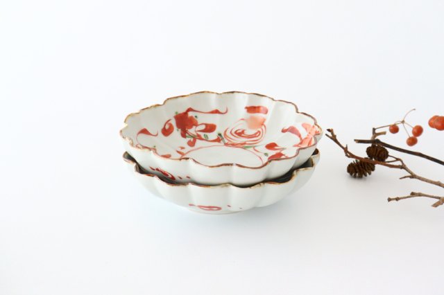 Flower-shaped Small Bowl Red-painting | Kobachi Hasami Ware