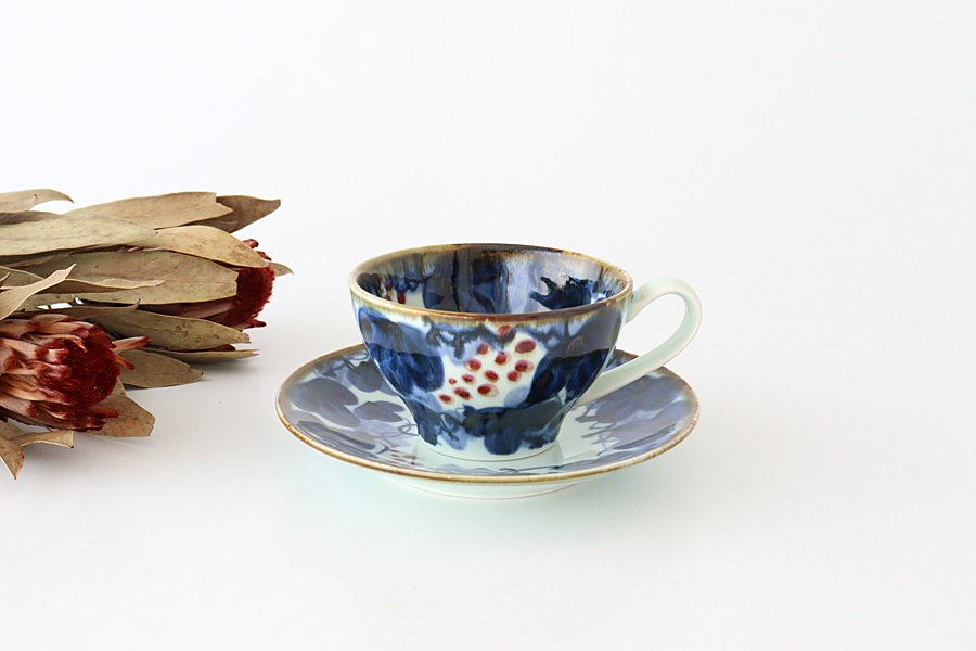 Coffee cup/tea cup blue ripe grape porcelain Hasami ware