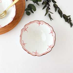 Small bellflower bowl, dyed, red porcelain, Fuchiasobi, Hasami ware