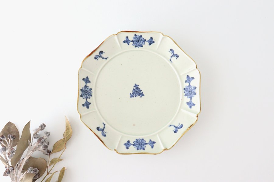 Octagonal plate 21cm/8.3in Dyed flower porcelain Hasami ware