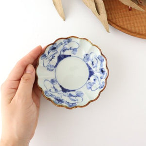 Small chrysanthemum bowl, dyed fuchisabi grass, Koyo kiln, porcelain, Arita ware