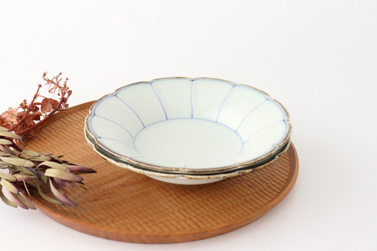 18cm/7.1in Flower pot, blue vein, porcelain, Mino ware