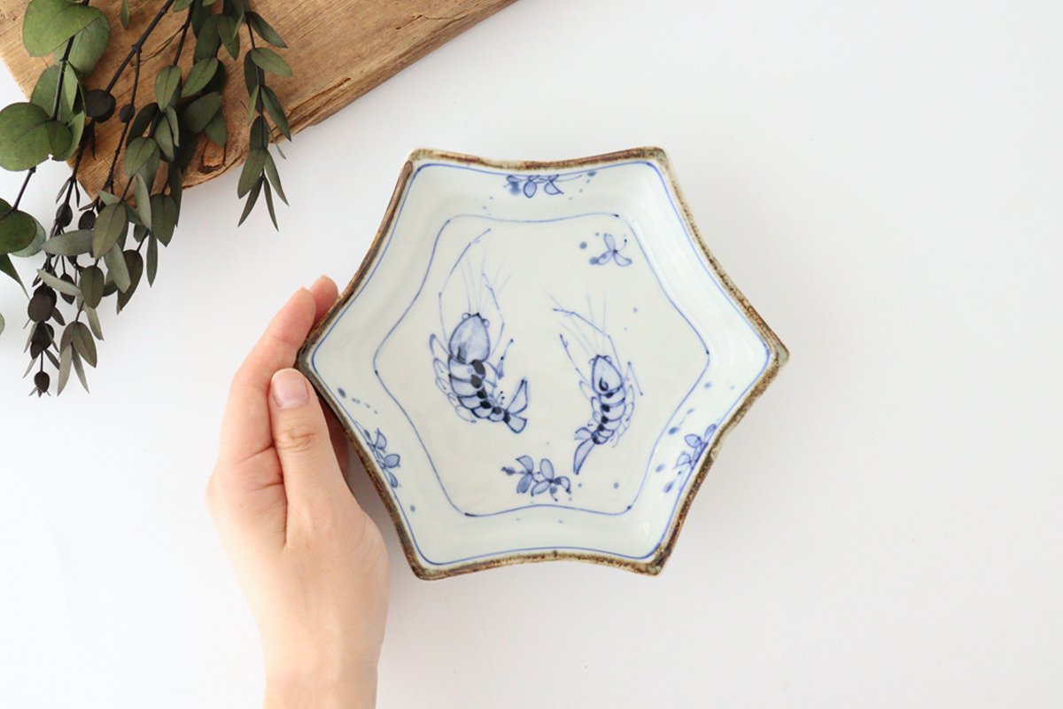 Dyed hexagonal picture plate porcelain Mino ware
