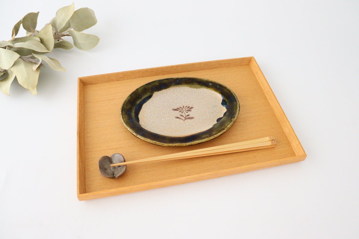 Kitagama Kasen Kato Hiroshige Oval Plate Oribe Small Flower | Seto Ware