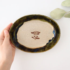 Kasumi floret oval plate Oribe pottery Kitagama Kasen Kato Hiroshige Seto ware
