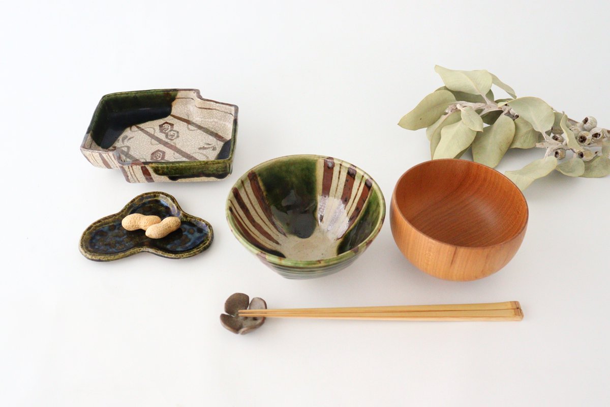 Kitagama Kasen Hiroshige Kato Oribe Hexagonal Rice Bowl  | Seto Ware