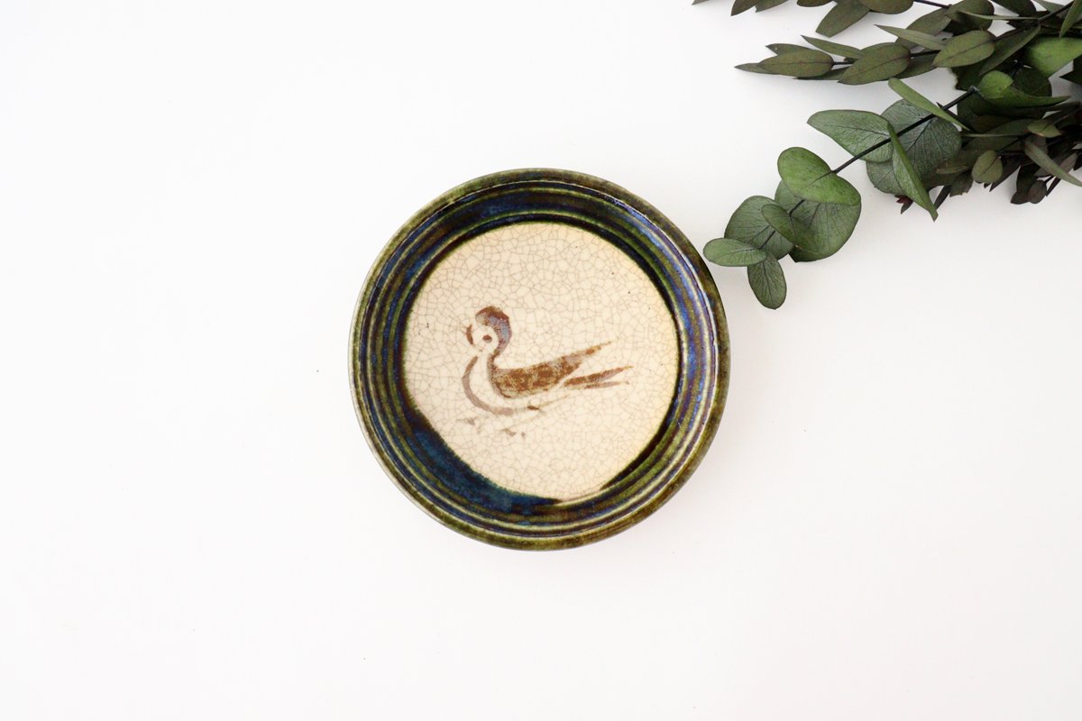 Kitagama Kasen Hiroshige Kato Sauce Plate Oribe Sparrow | Seto Ware