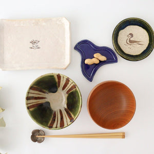 Tea heart small plate Plover pottery Kitagama Kasen Hiroshige Kato Seto ware