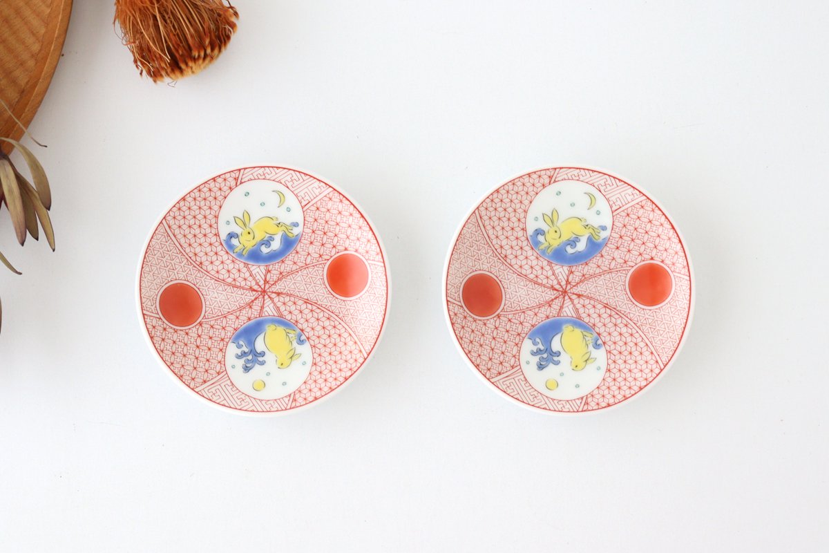 Lucky bean plate rabbit porcelain Seikogama Kutani ware