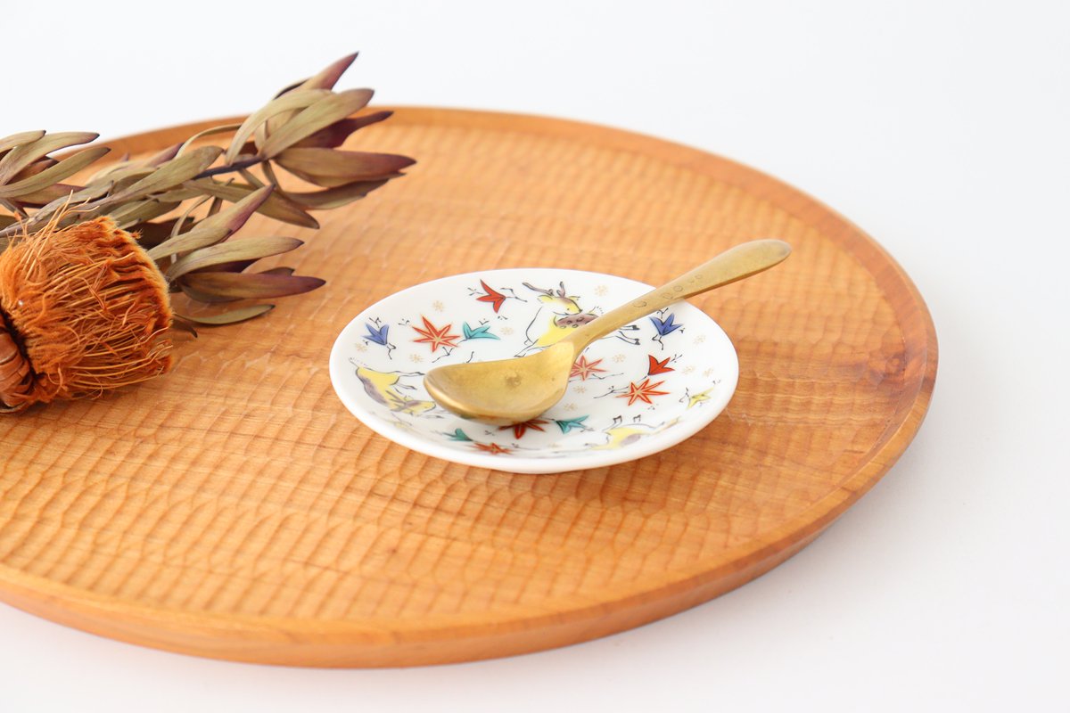 Seikou Kiln Sauce Plate Deer and Maple | Kutani Ware