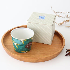 Soba choko, Old Kutani blue hand crane karuta pattern, Porcelain, Seikou kiln, Kutani ware