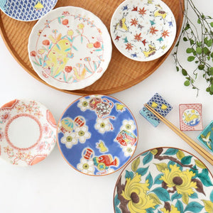 Small oval chrysanthemum plate, flower chintz, porcelain, Ginshu kiln, Kutani ware