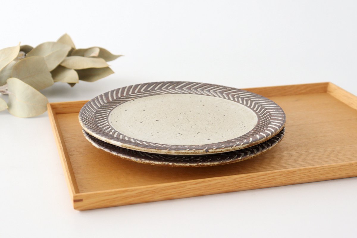21cm/8.3in plate rosemary pottery tomaru Shigaraki ware