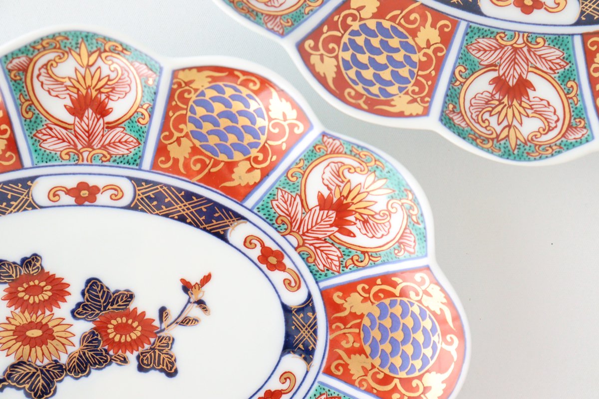 19cm oval plate, gold color mattori chrysanthemum pattern, porcelain, Rinkurou kiln, Hasami ware