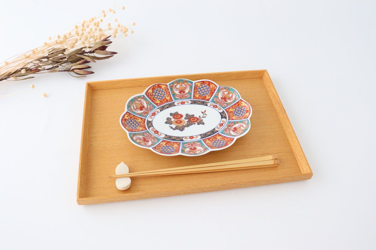 19cm oval plate, gold color mattori chrysanthemum pattern, porcelain, Rinkurou kiln, Hasami ware