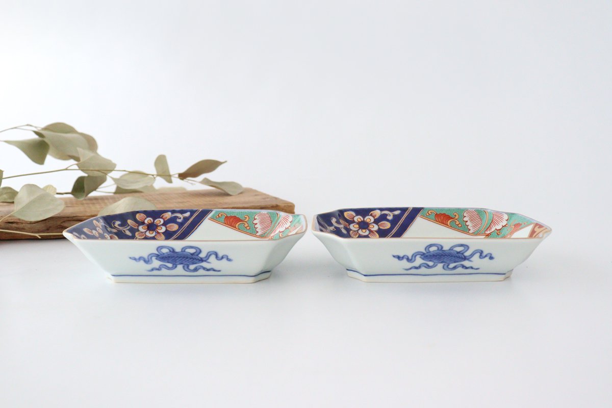 Corner plate, Kakine peony, porcelain, Rinkurou kiln, Hasami ware