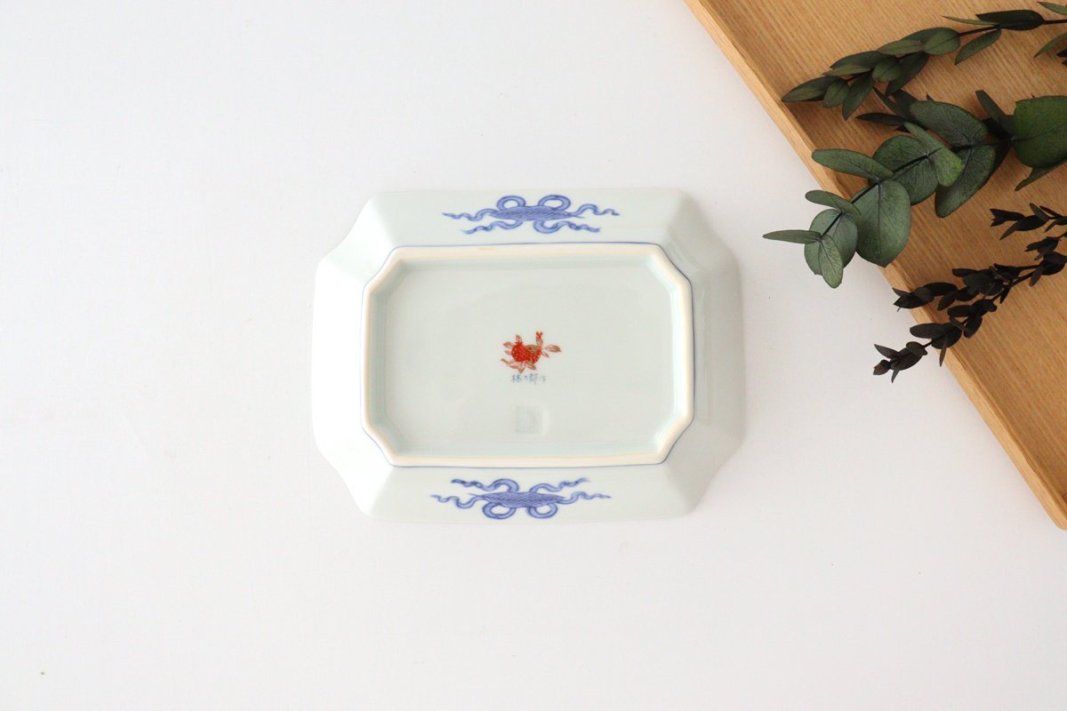 Corner plate, Kakine peony, porcelain, Rinkurou kiln, Hasami ware