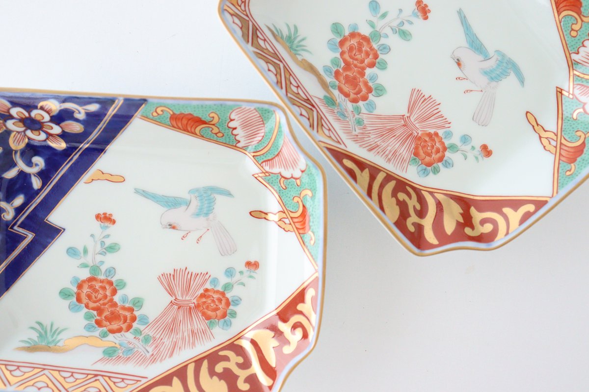 Corner plate, Kakine peony, porcelain, Rinkurou kiln, Hasami ware