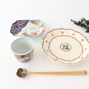 Corner plate, Kakine peony, porcelain, Rinkurou kiln, Hasami ware